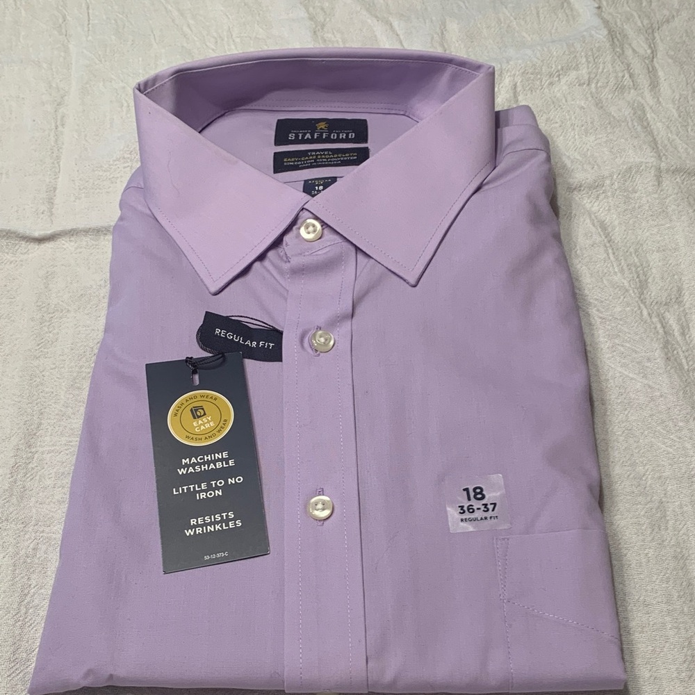 Stafford Big Men's Lavender Dress Shirt NEW Size 18 (36-37) Reg Fit wash & Wear